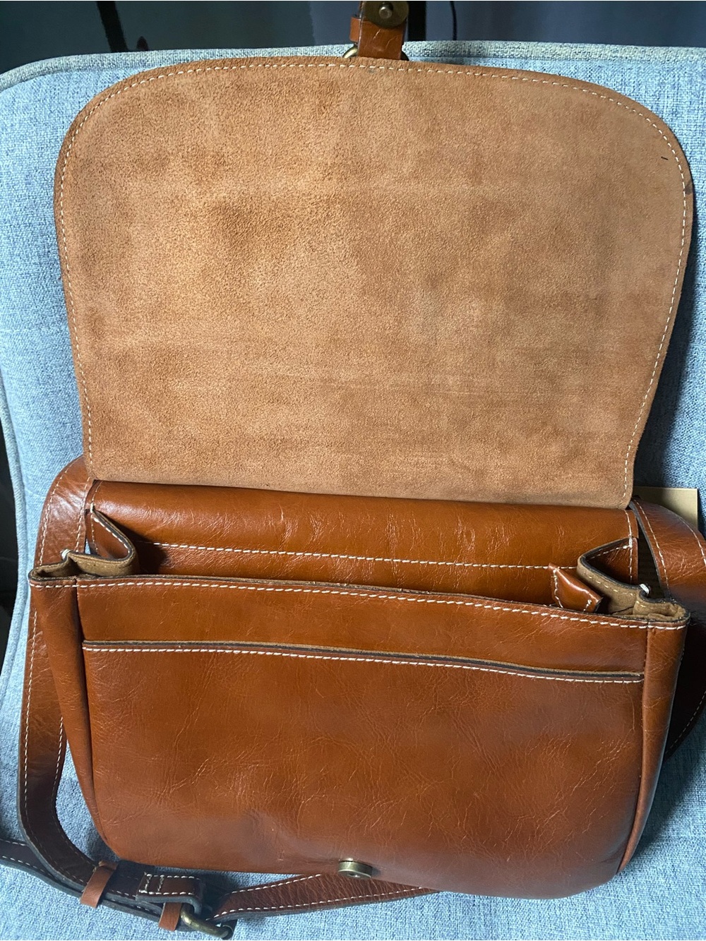 Patricia Nash Tan Luxury Designer Boho London Full-Grain Leather Saddle Bag - Picture 12 of 15